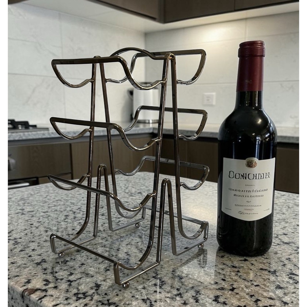 Countertop Wine Rack 8 Bottle Holder Metal Chrome Ball Feet Silver Tower